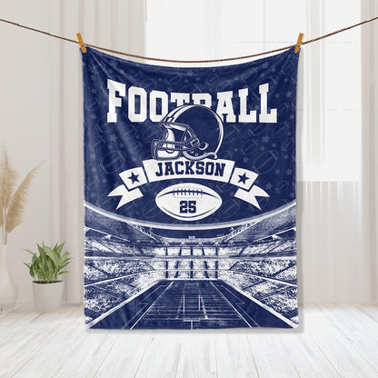 Personalized Football Blanket, Custom Name Number Football Player