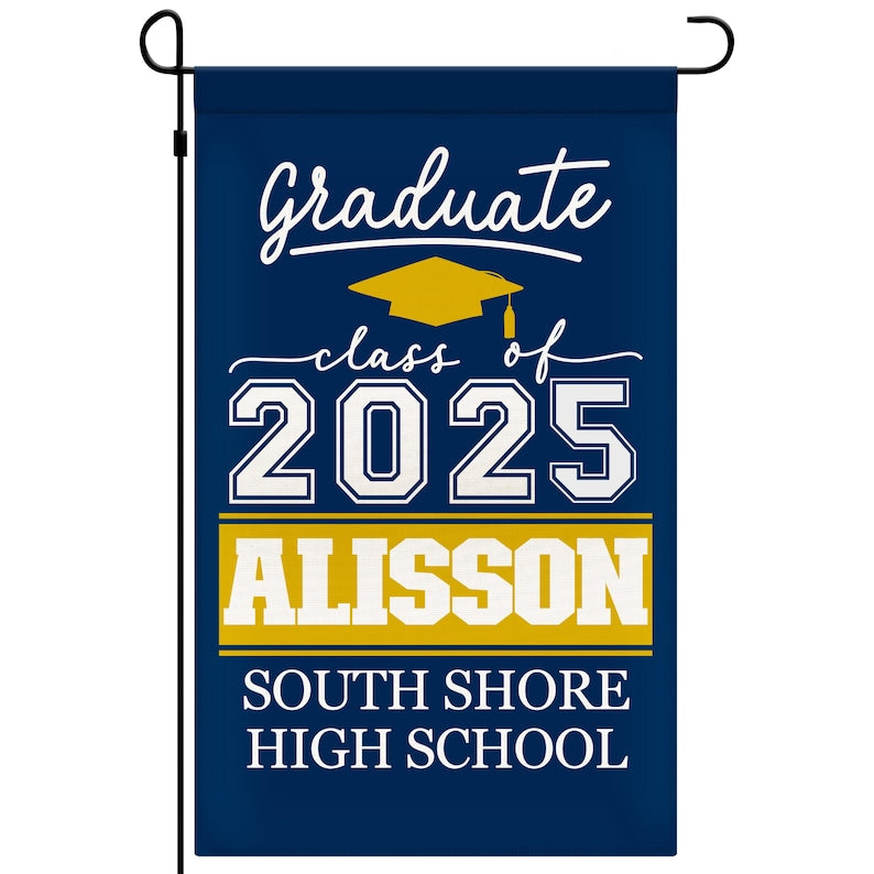 Personalized Graduation Garden Flag w/ Name & School Name