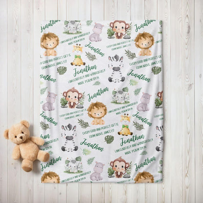 Bible Verse Baby Blanket, Personalized Safari Baby blanket with name