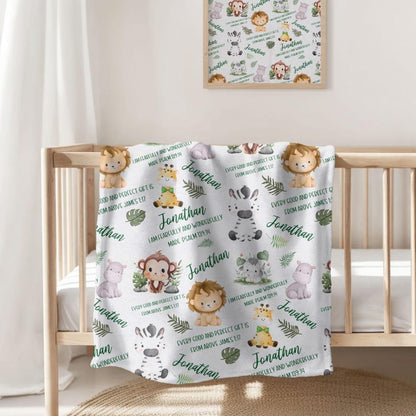 Bible Verse Baby Blanket, Personalized Safari Baby blanket with name