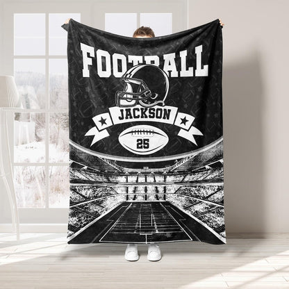 Personalized Football Blanket, Custom Name Number Football Player