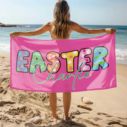 Personalized Easter Beach Towel, Easter Gifts,Custom Name Easter Party Beach Towel