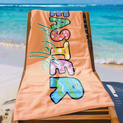Personalized Easter Beach Towel, Easter Gifts,Custom Name Easter Party Beach Towel