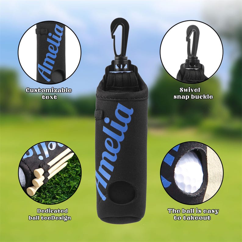 Personalized Name Golf Ball Bag, Golf Ball and Tees Holder