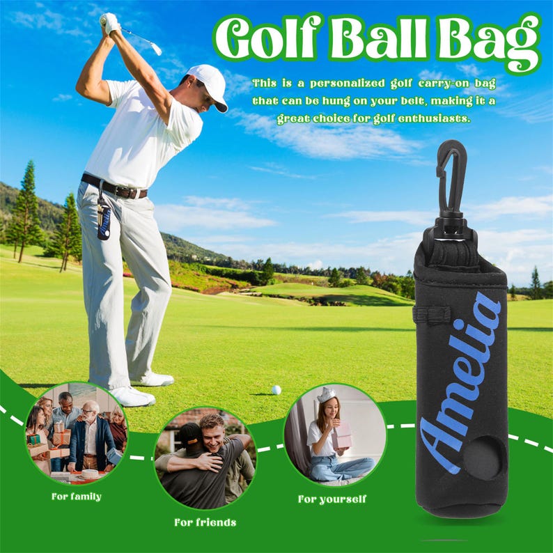 Personalized Name Golf Ball Bag, Golf Ball and Tees Holder