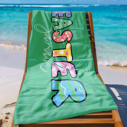 Personalized Easter Beach Towel, Easter Gifts,Custom Name Easter Party Beach Towel