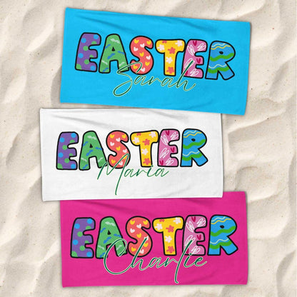 Personalized Easter Beach Towel, Easter Gifts,Custom Name Easter Party Beach Towel