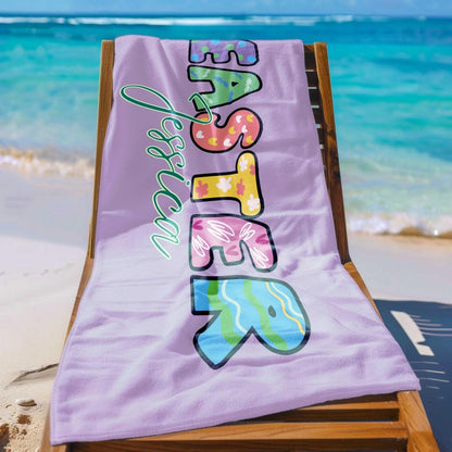 Personalized Easter Beach Towel, Easter Gifts,Custom Name Easter Party Beach Towel