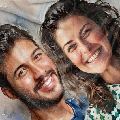 Custom Couple Watercolor Portrait Blanket, Photo To Painting