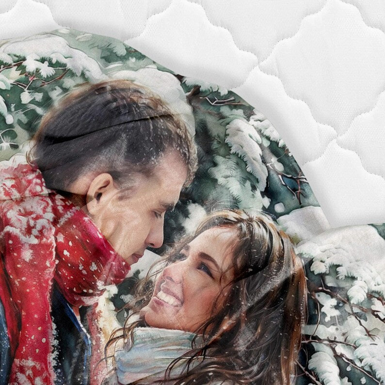 Custom Couple Watercolor Portrait Blanket, Photo To Painting