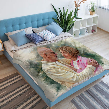 Custom Couple Watercolor Portrait Blanket, Photo To Painting
