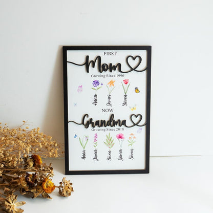 Grandma's Gift Personalized Flower Birth Month Garden Wooden Sign Frame