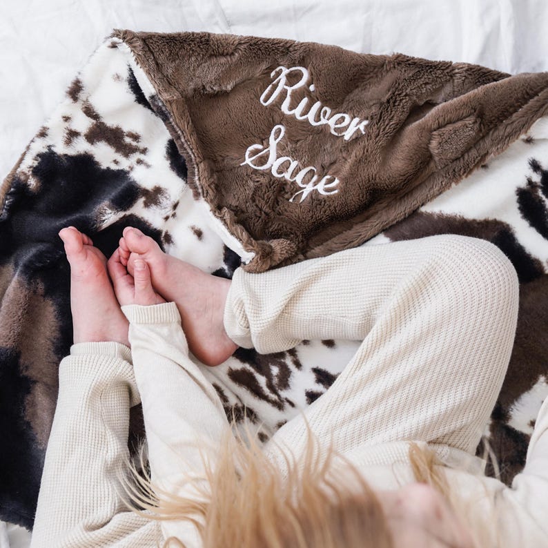 Personalized Baby Blanket, Mud Pie Pony Minky Cow Blanket