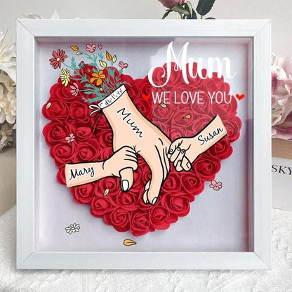 Personalized Mom Flower Shadow Box, Mother's Day Gift, Custom Roses Shadow Box