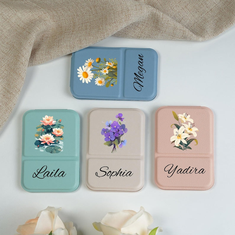 Personalized birth flower mirror: customized name gift, bridesmaid proposal gift