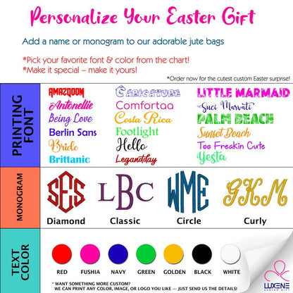 Personalized Easter Jute Tote Bag with Bunny or Truck Design