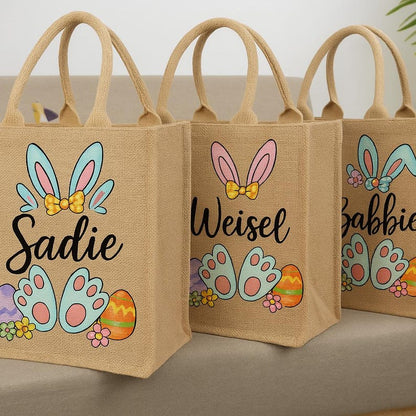 Personalized Easter Jute Tote Bag with Bunny or Truck Design