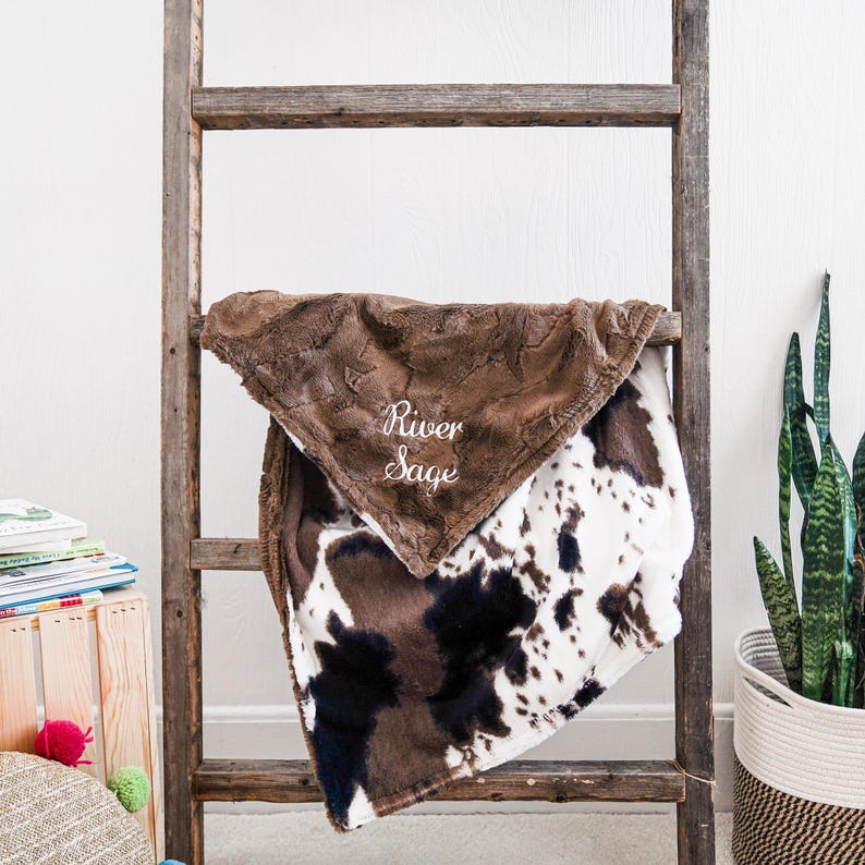 Personalized Baby Blanket, Mud Pie Pony Minky Cow Blanket