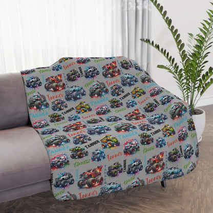 Personalized Monster Truck Blanket, Custom Boys' Name Throw