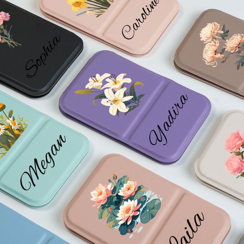 Personalized birth flower mirror: customized name gift, bridesmaid proposal gift