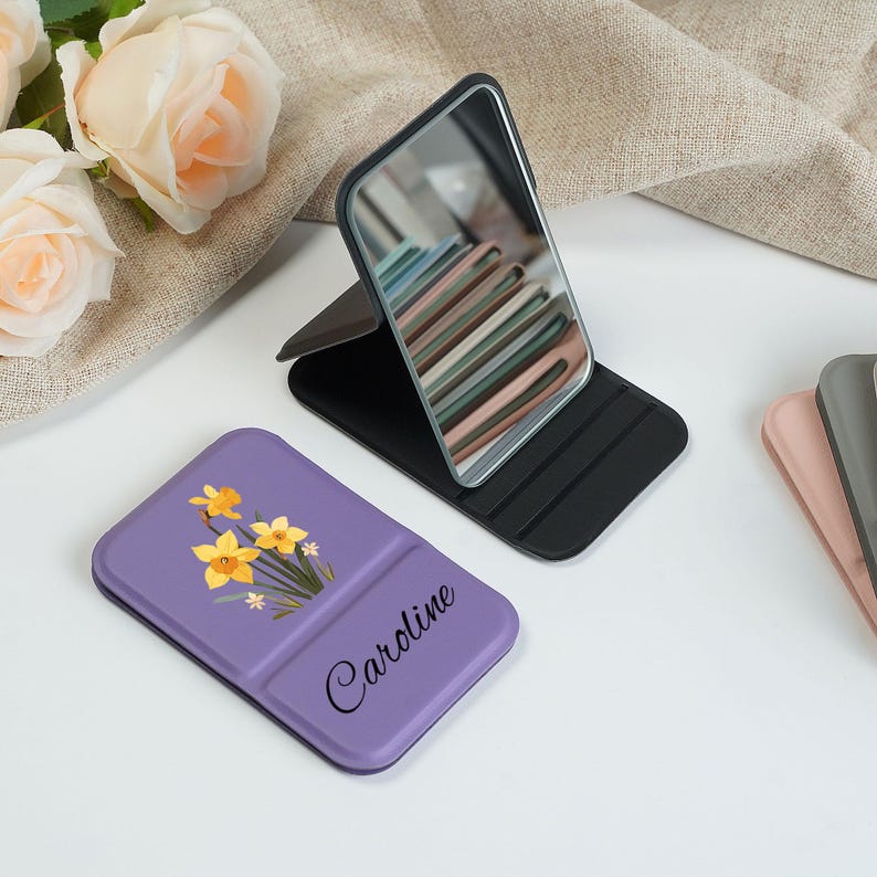 Personalized birth flower mirror: customized name gift, bridesmaid proposal gift