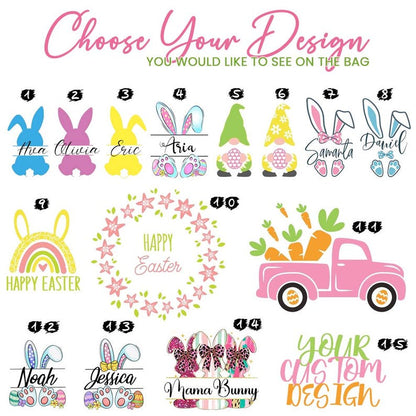Personalized Easter Jute Tote Bag with Bunny or Truck Design