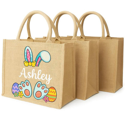Personalized Easter Jute Tote Bag with Bunny or Truck Design