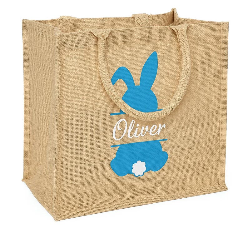 Personalized Easter Jute Tote Bag with Bunny or Truck Design
