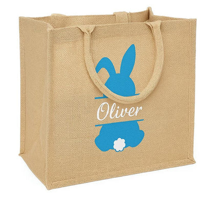 Personalized Easter Jute Tote Bag with Bunny or Truck Design