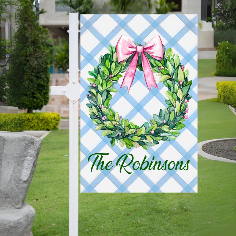 Personalized Chinoiserie Topiary Flag, Custom Family Name Flag