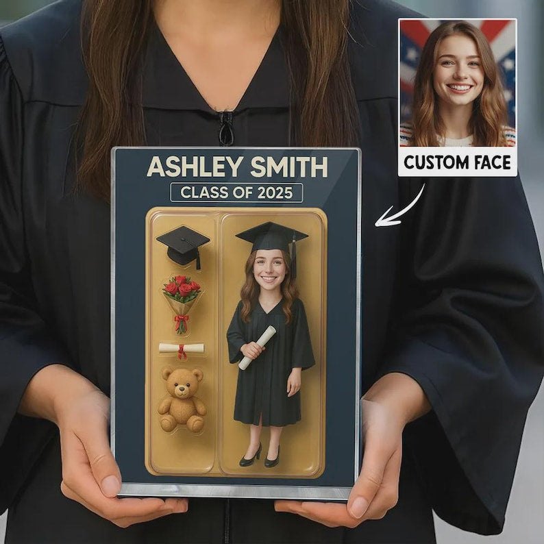 Personalized 3D Graduation Action Figure Plaque: Custom Acrylic Keepsake