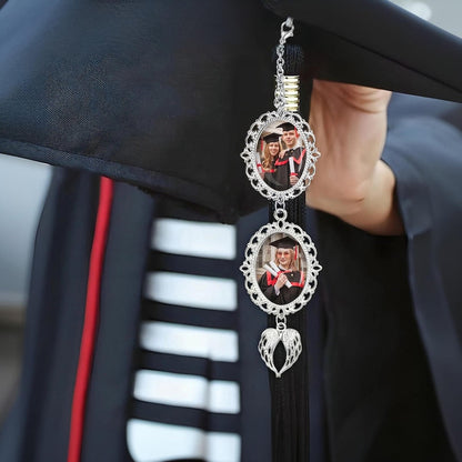 Graduation Tassel Charm with Angel Wings, Custom Graduation Cap Photo Charm