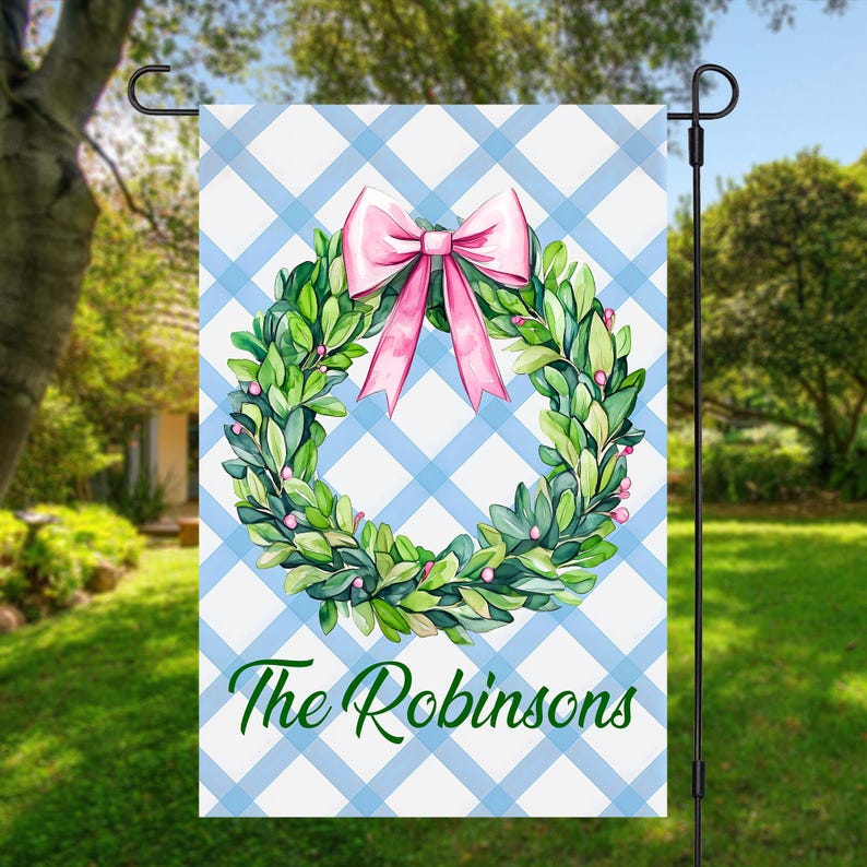 Personalized Chinoiserie Topiary Flag, Custom Family Name Flag