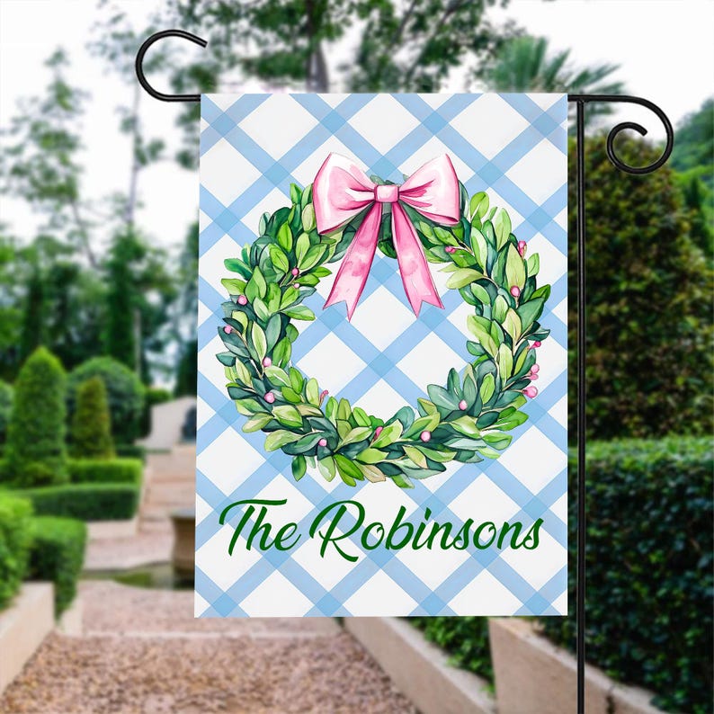 Personalized Chinoiserie Topiary Flag, Custom Family Name Flag