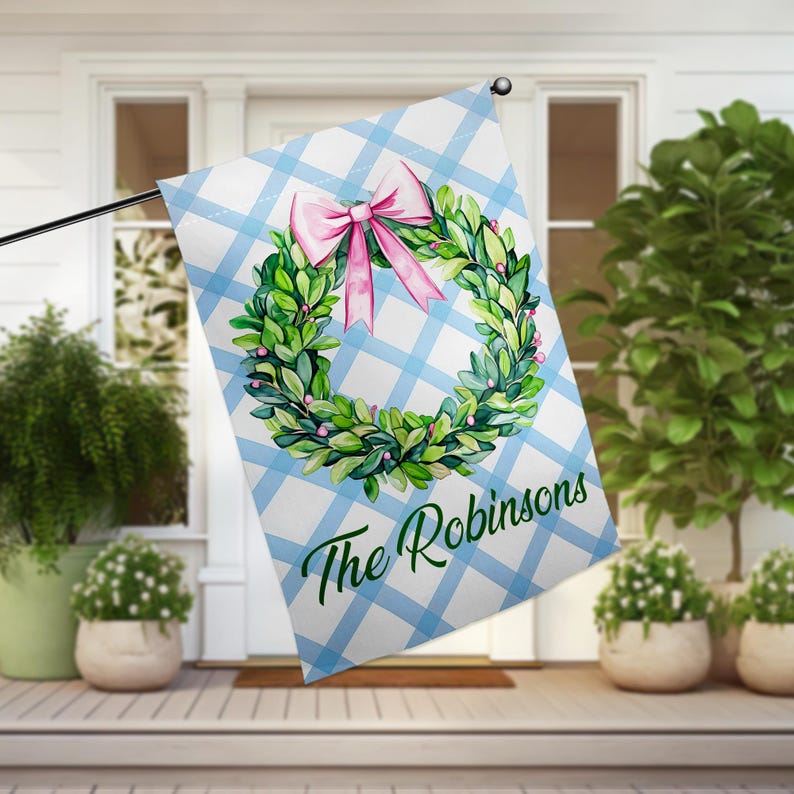 Personalized Chinoiserie Topiary Flag, Custom Family Name Flag