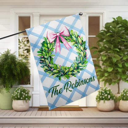 Personalized Chinoiserie Topiary Flag, Custom Family Name Flag