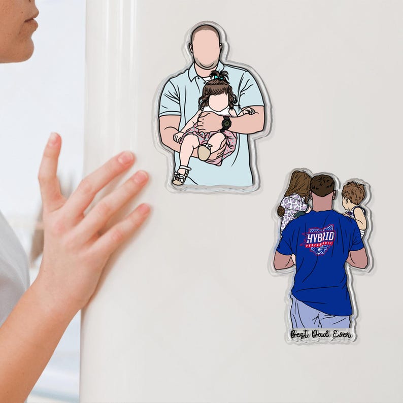Personalized Dad Photo Magnet, Custom Portrait From Photo Magnet,
