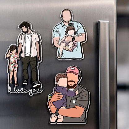 Personalized Dad Photo Magnet, Custom Portrait From Photo Magnet,