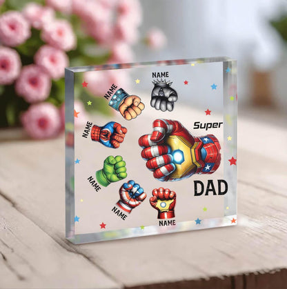 Personalized Superhero Dad Fist Bump Up to 6 Kids Acrylic Plaque