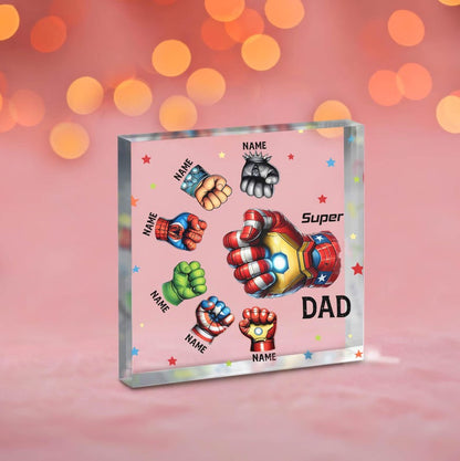 Personalized Superhero Dad Fist Bump Up to 6 Kids Acrylic Plaque