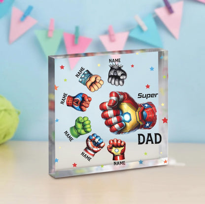 Personalized Superhero Dad Fist Bump Up to 6 Kids Acrylic Plaque