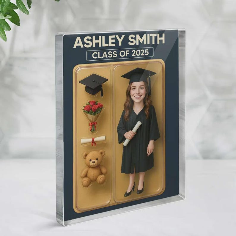 Personalized 3D Graduation Action Figure Plaque: Custom Acrylic Keepsake