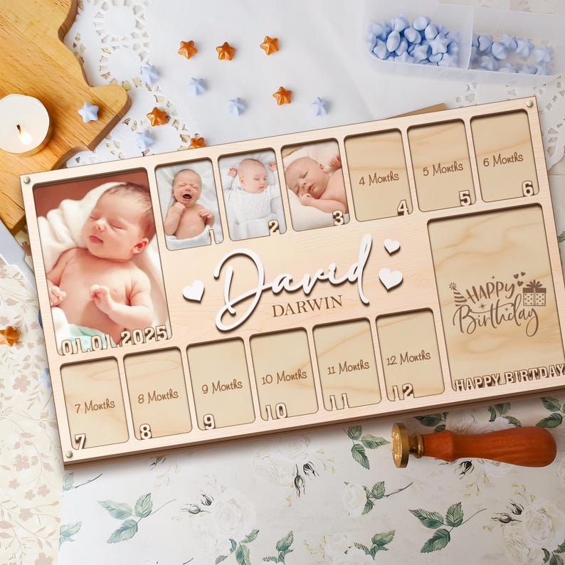 Baby First Year Picture Frame, Personalized Baby Photo Frame