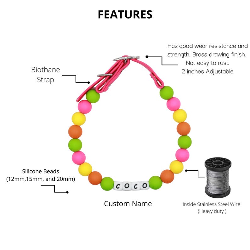 Custom beaded dog collar cute silicone bead accessories