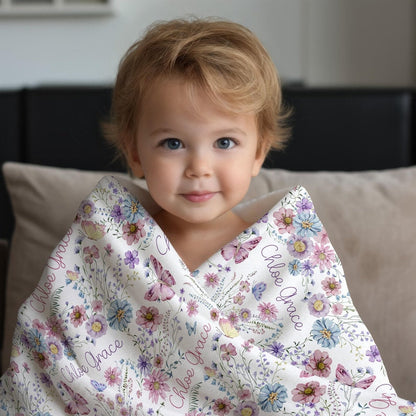 Personalized Girl Name Blanket, Custom Toddler Girl Gift