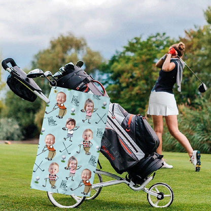 Custom Photo Golf Towel With Baby Face, Custom Dad Golf Towel With Kids Faces