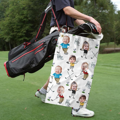 Custom Photo Golf Towel With Baby Face, Custom Dad Golf Towel With Kids Faces