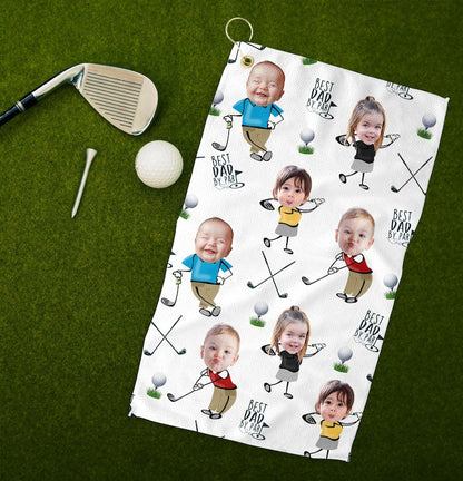 Custom Photo Golf Towel With Baby Face, Custom Dad Golf Towel With Kids Faces