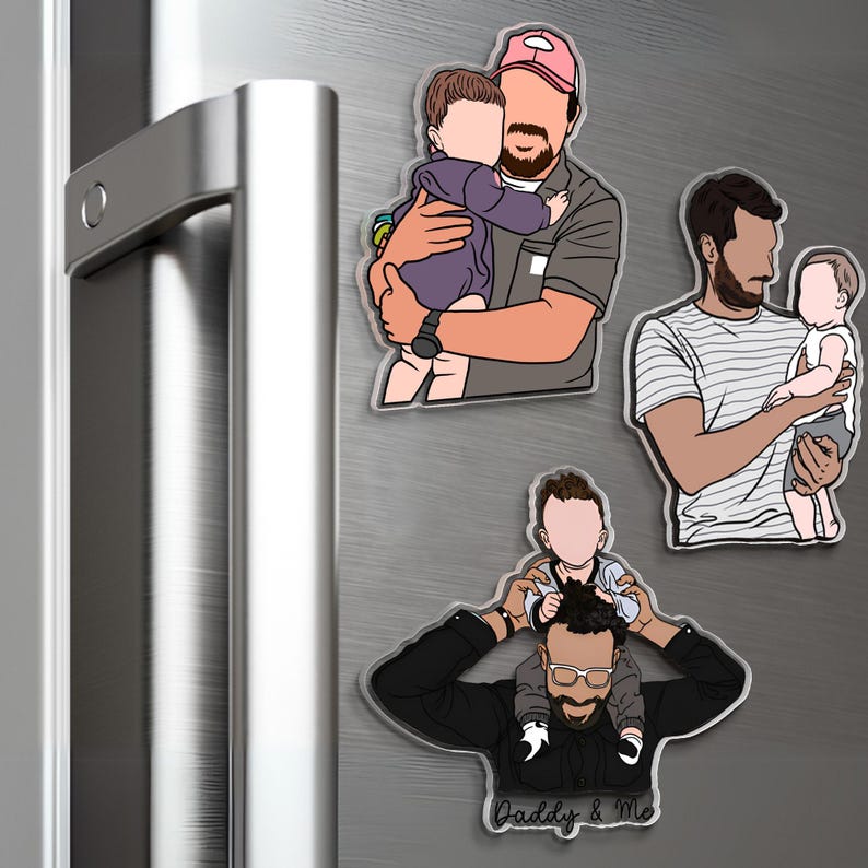 Personalized Dad Photo Magnet, Custom Portrait From Photo Magnet,