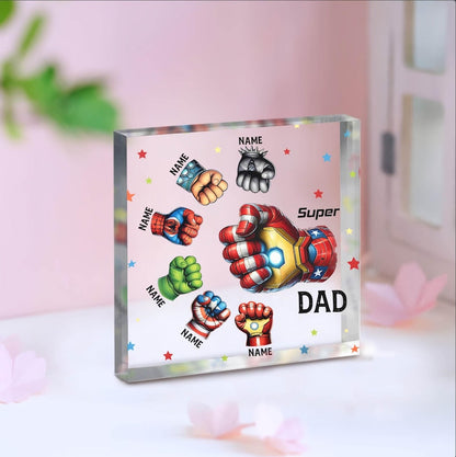 Personalized Superhero Dad Fist Bump Up to 6 Kids Acrylic Plaque